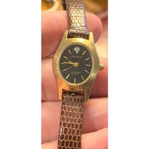 Women's 20mm Gold Tone Armitron Diamond Watch, Leather Band